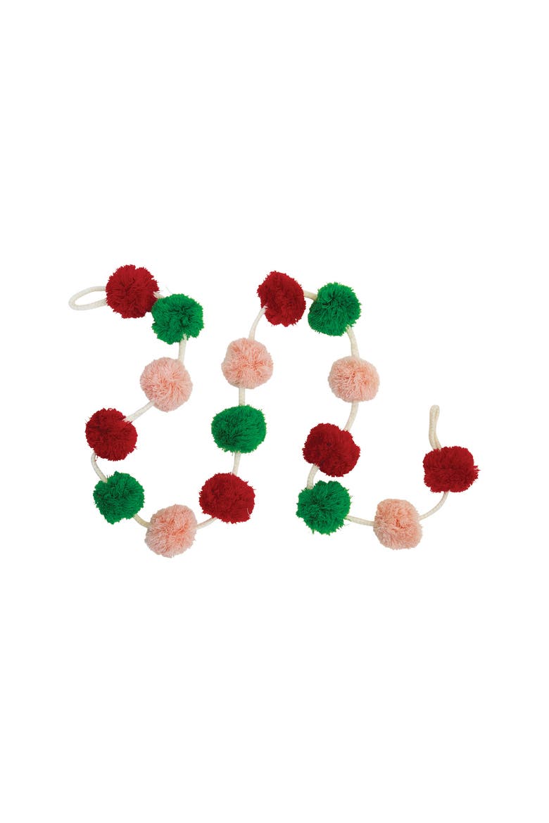 Wool Felt Pom Pom Garland, Pink, Red, & Green, Main, color, Pink & Red