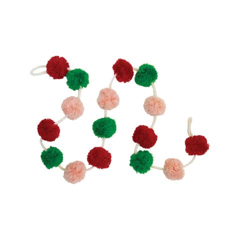 Wool Felt Pom Pom Garland, Pink, Red, & Green