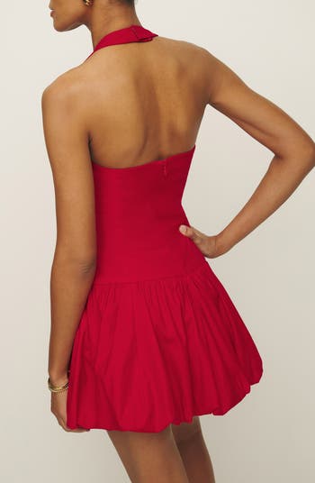 Babette Bubble Hem Organic Cotton Halter Minidress
