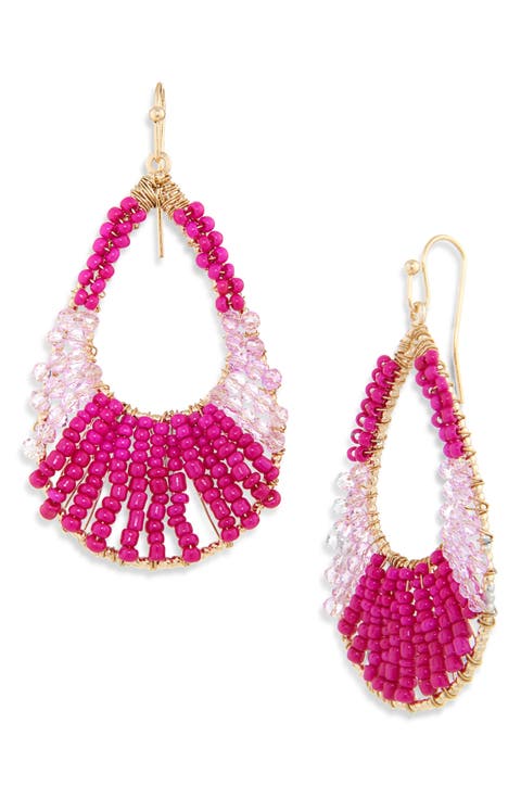 Beaded Drop Hoop Earrings