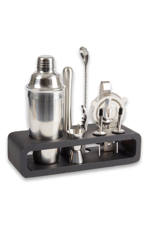 Bey-berk Bar Set With Cocktail Shaker Set And Wood Base In Multi