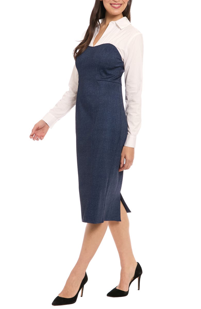 London Times Long Sleeve Twofer Denim Sheath Dress, Alternate, color, Denim