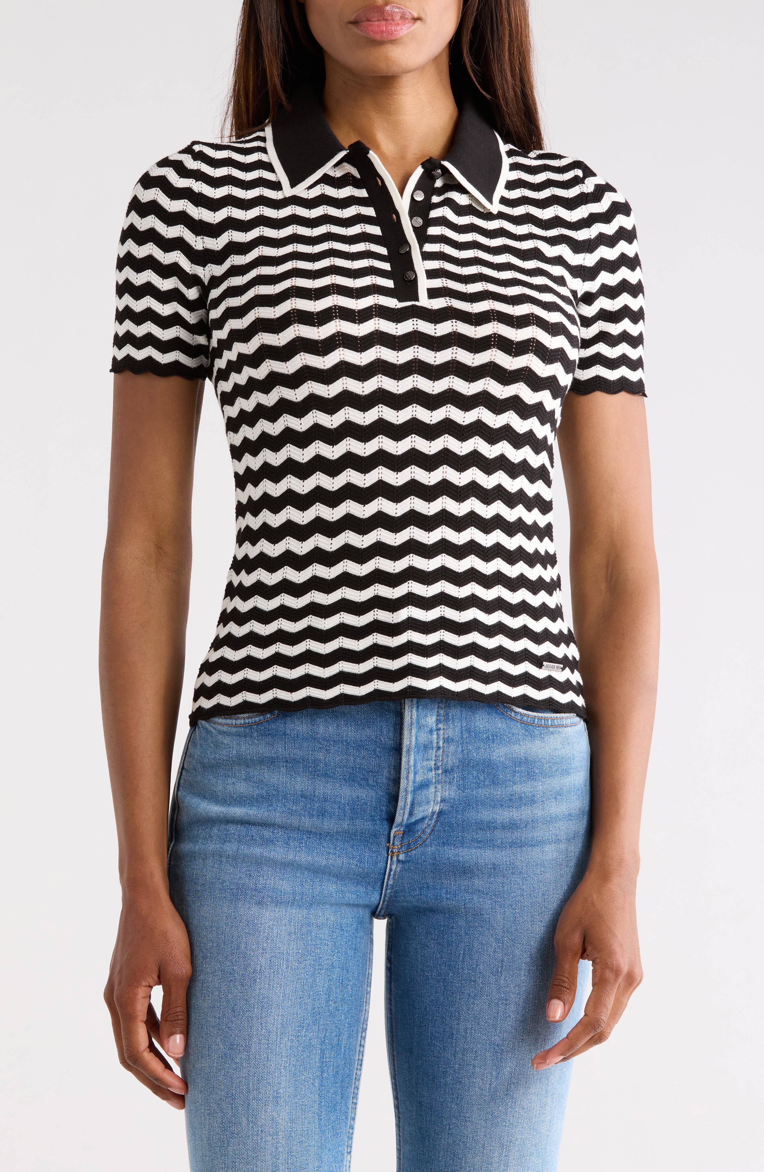 JASON WU Chevron Stripe Polo Sweater