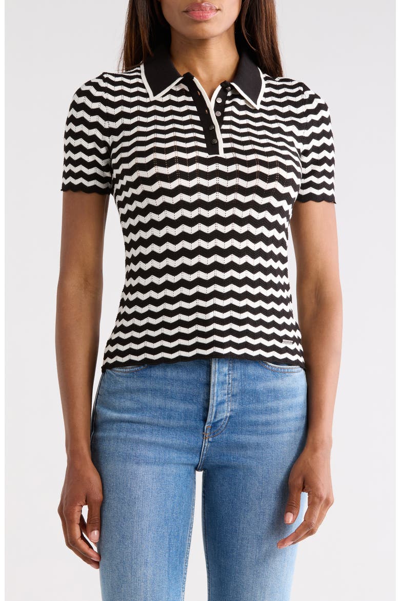 Chevron Stripe Polo Sweater, Main, color, BLACK/ IVORY