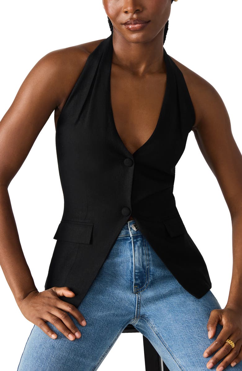 Steve Madden Brielle Linen Blend Halter Vest, Alternate, color, Black