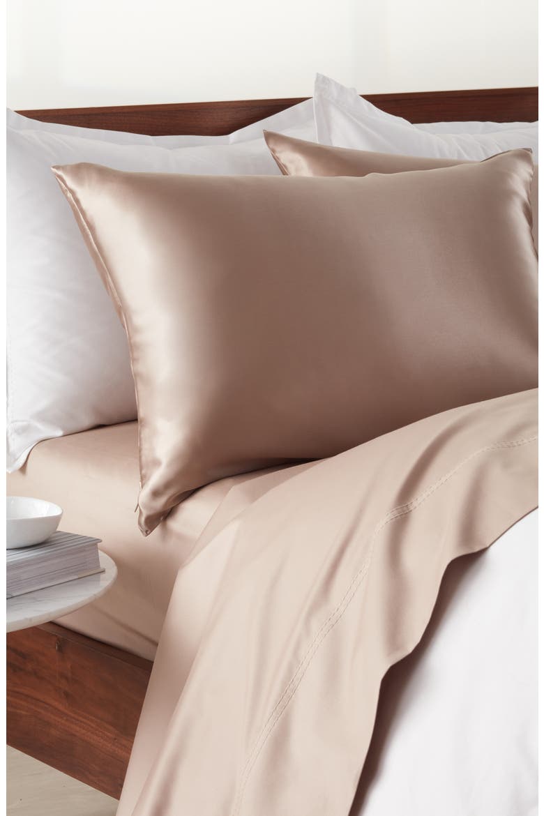 Set of 2 Silk Pillowcases, Alternate, color, TAN THREAD