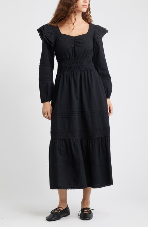 Treasure & Bond Double Ruffle Long Sleeve Maxi Dress In Black
