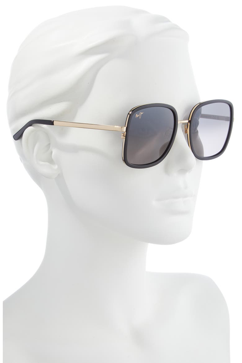 Pua 55mm Polarized Square Sunglasses, Alternate, color, BLACK GLOSS WITH SHINY GOLD