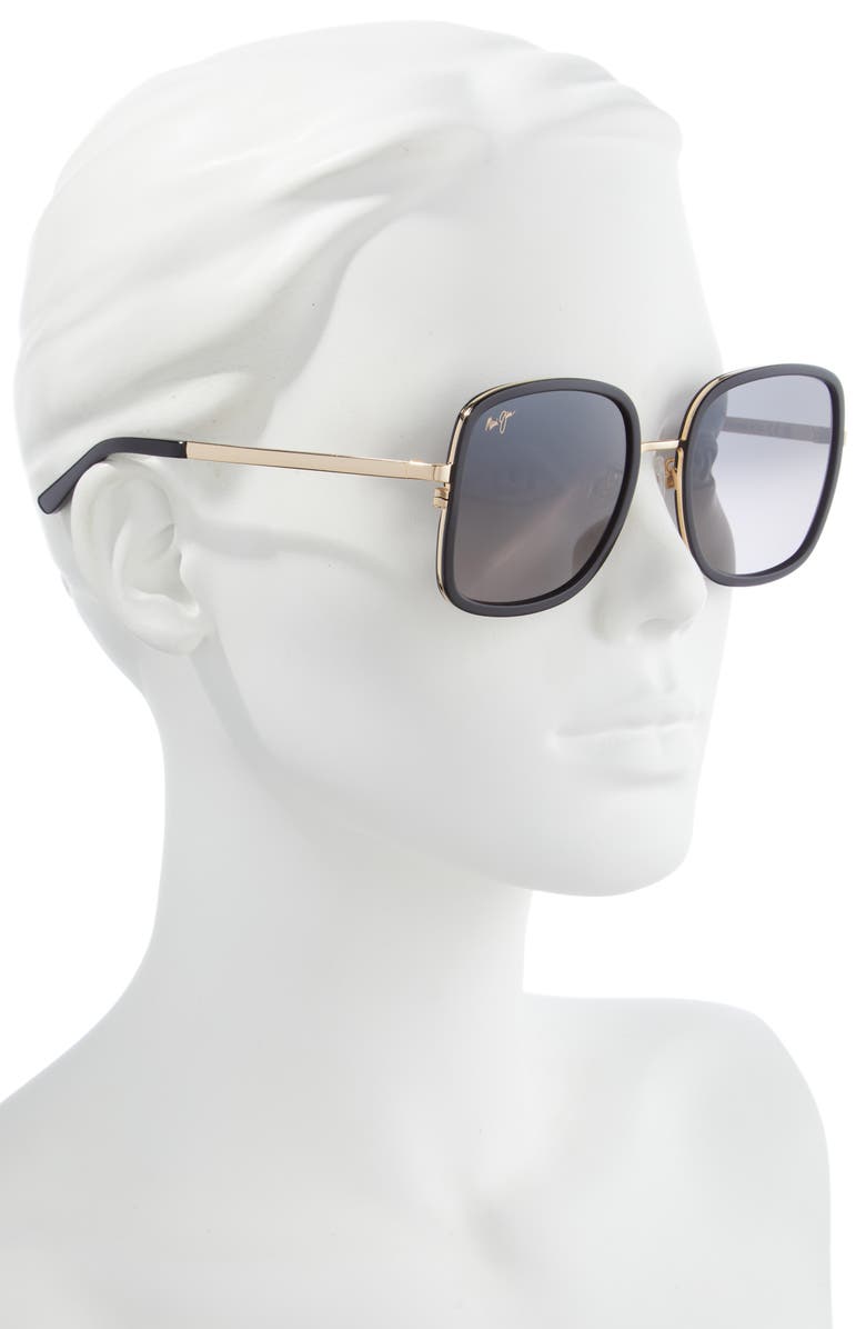 Maui Jim Pua 55mm Polarized Square Sunglasses, Alternate, color, Black Gloss With Shiny Gold