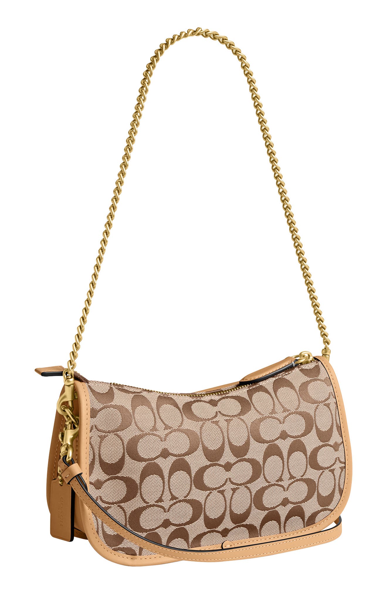 COACH Waverly Twin Turnlock Signature Jacquard & Leather Shoulder Bag, Alternate, color, Khaki Light Peach