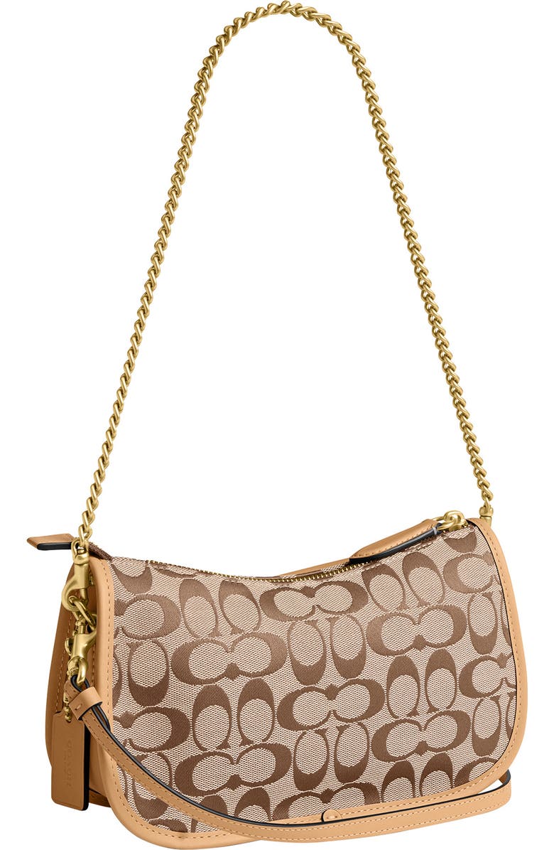 COACH Waverly Twin Turnlock Signature Jacquard & Leather Shoulder Bag, Alternate, color, Khaki Light Peach