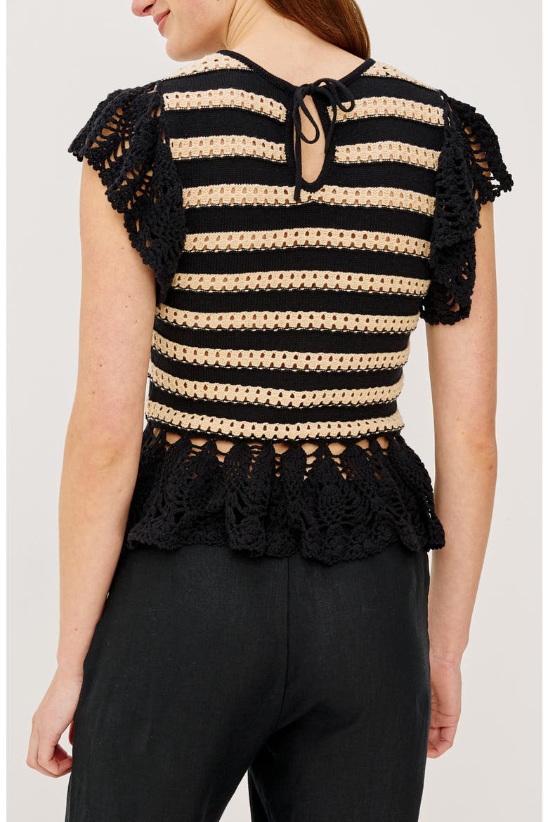 Coen Ruffle Sleeve Peplum Sweater, Alternate, color, BLACK OAT STRIPE