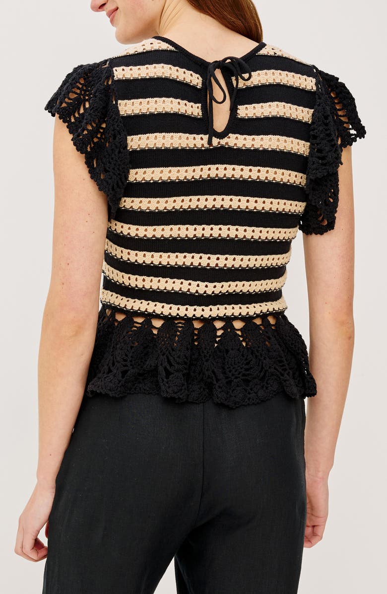 Rails Coen Ruffle Sleeve Peplum Sweater, Alternate, color, Black Oat Stripe