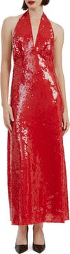 Bardot Freja Sequin Open Back Halter Maxi Dress