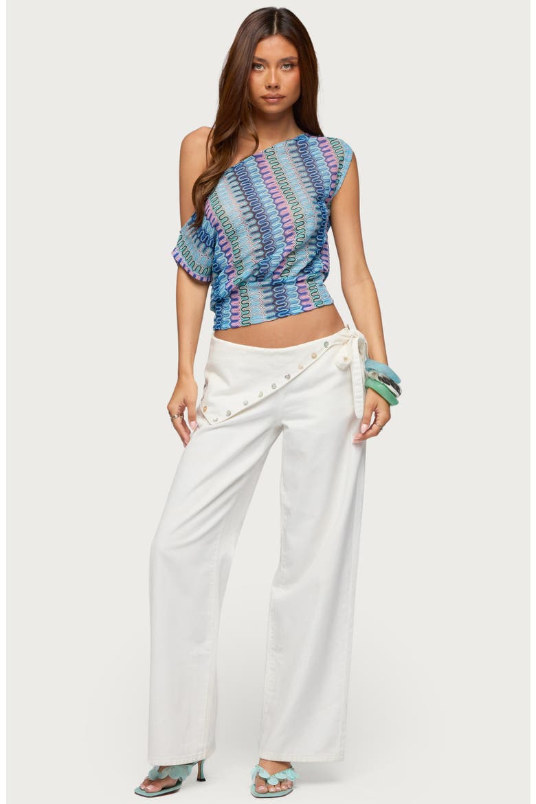 Taniya Zigzag Off the Shoulder Knit Crop Top, Alternate, color, BLUE