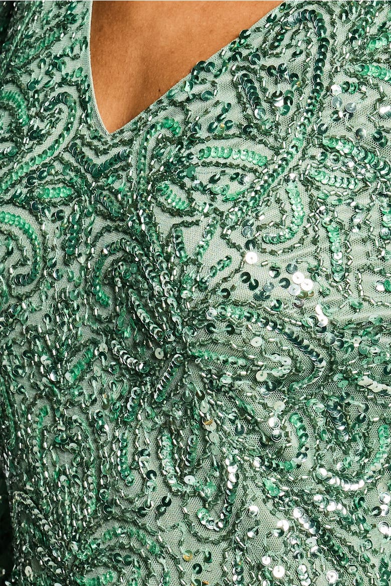Embellished Sequins Net Gown, Alternate, color, GREEN