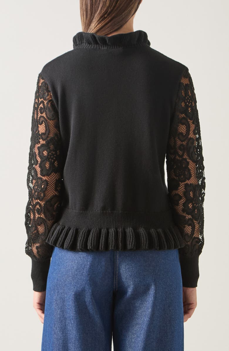 LK Bennett Viv Frill Lace Inset Sweater, Alternate, color, Black