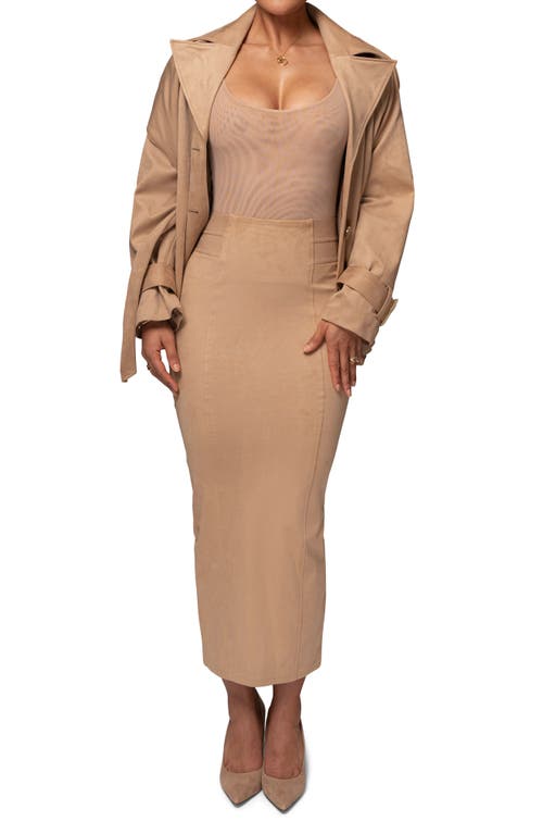 Jluxlabel Phoenix Faux Suede Pencil Skirt In Beige