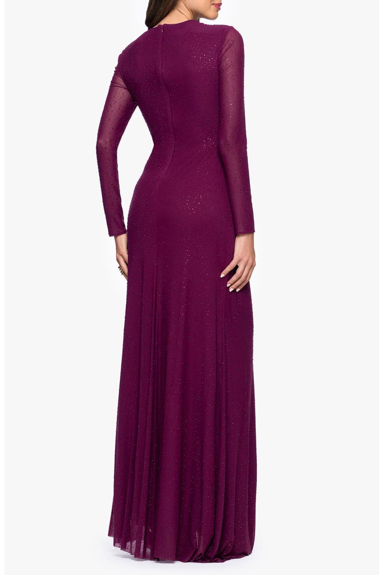 Studded Cutout Long Sleeve Gown, Alternate, color, PLUM