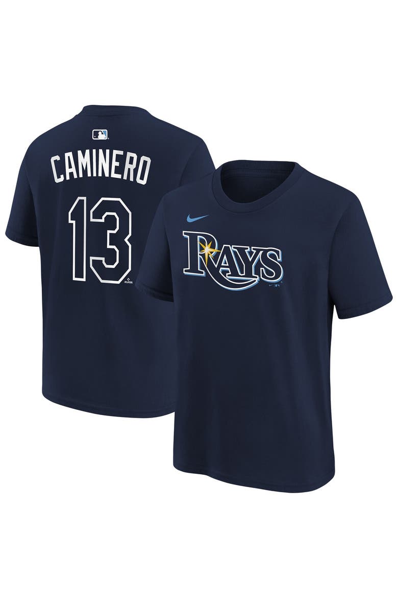 Youth Nike Junior Caminero Navy Tampa Bay Rays Name & Number T-Shirt, Main, color, Navy
