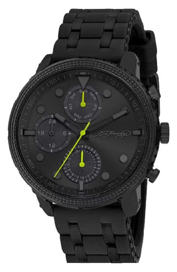 Ed Hardy Quartz Chronograph Silicone Strap Watch, 42mm In Black