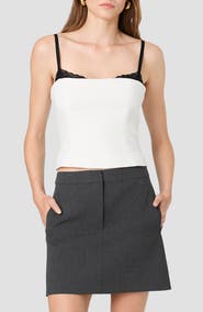 French Connection Azra Twill Lace Peekaboo Fitted Top