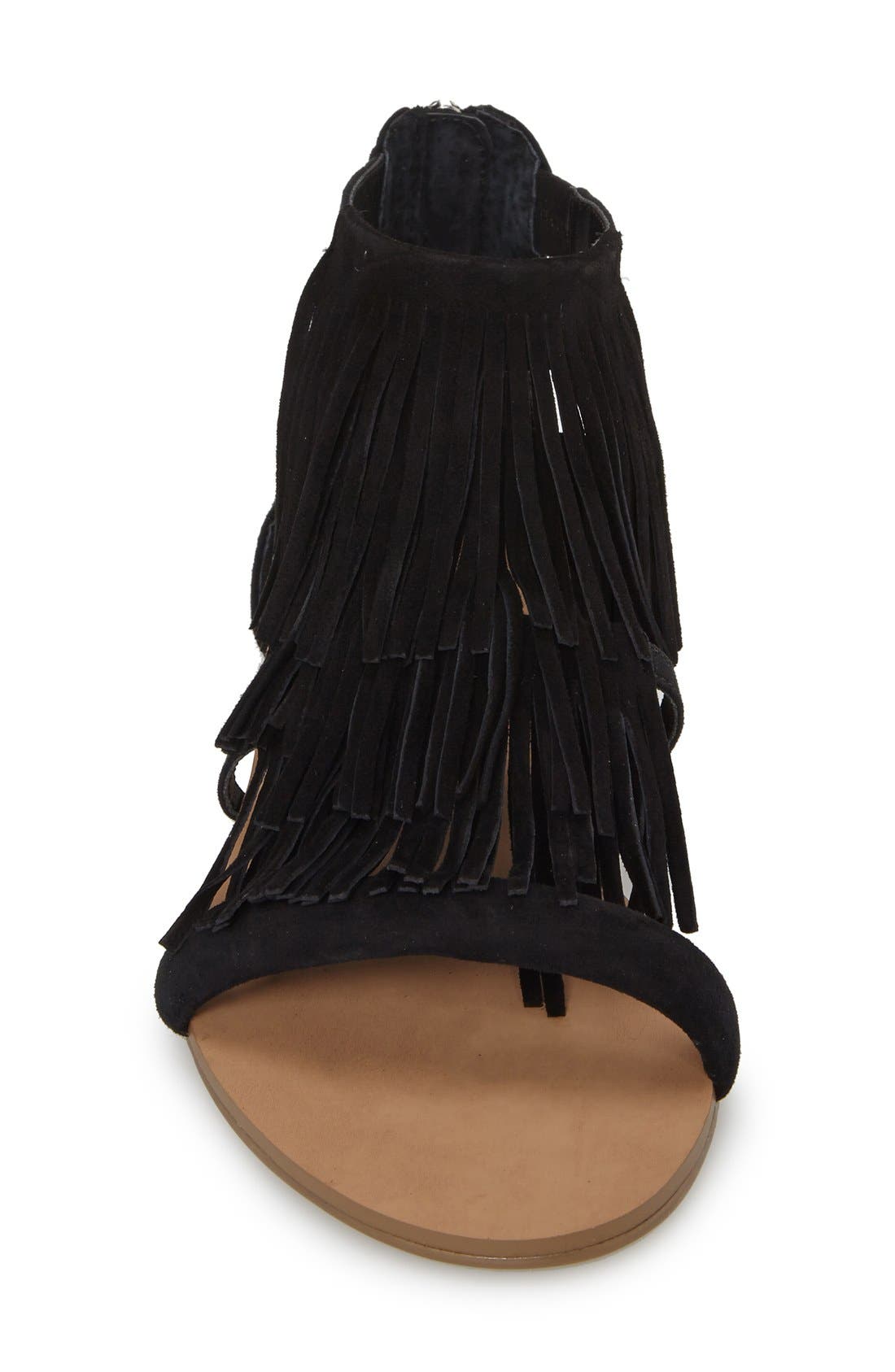 'Favorit' Fringe Sandal, Alternate, color, BLACK SUEDE