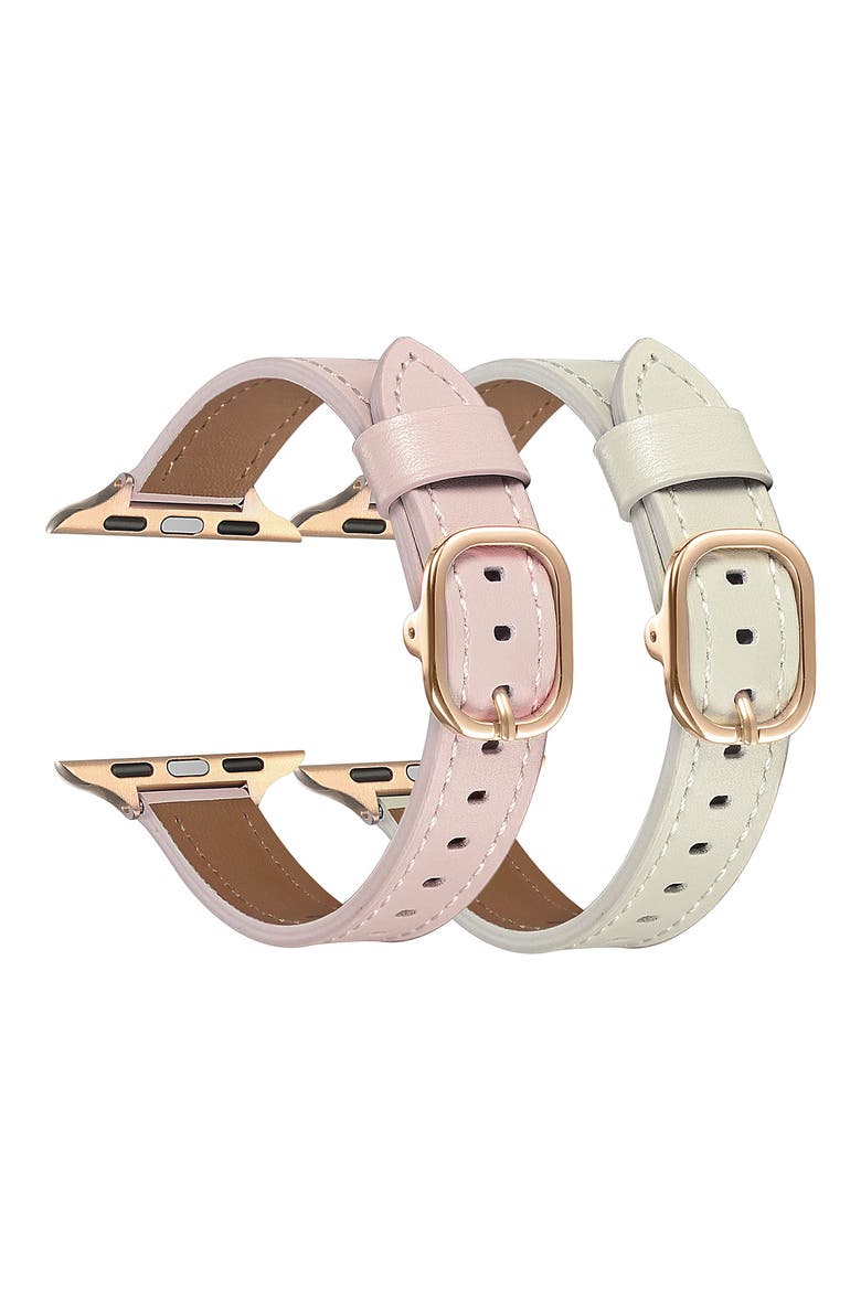 Set of 2 Faux Leather Watchbands, Alternate, color, BROWN