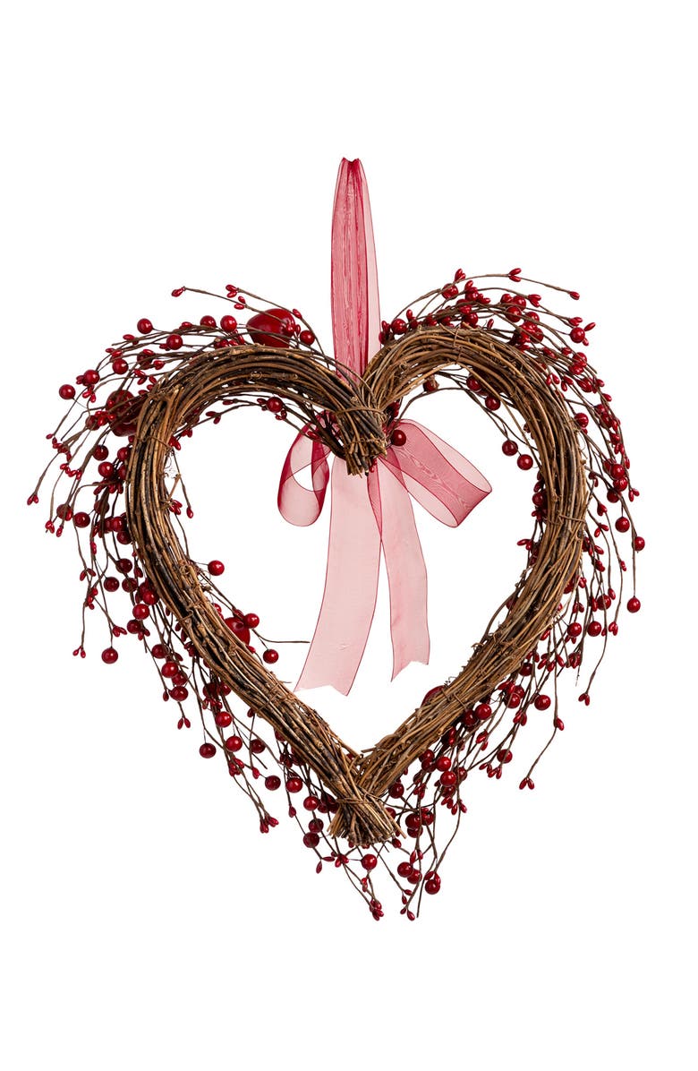 Glitzhome 17"H Valentine
s Berry Heart Wreath, Alternate, color, Red