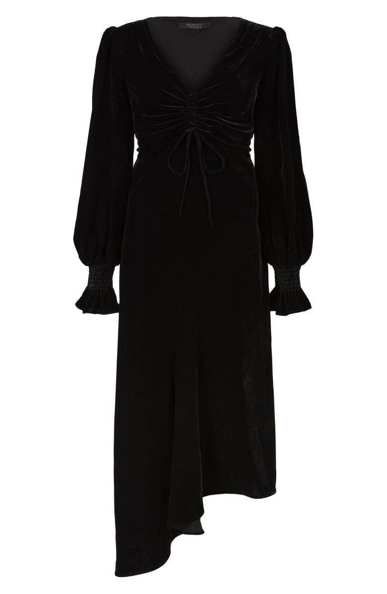AllSaints Naomi Long Sleeve Asymmetric Velvet Dress, Alternate, color, 
