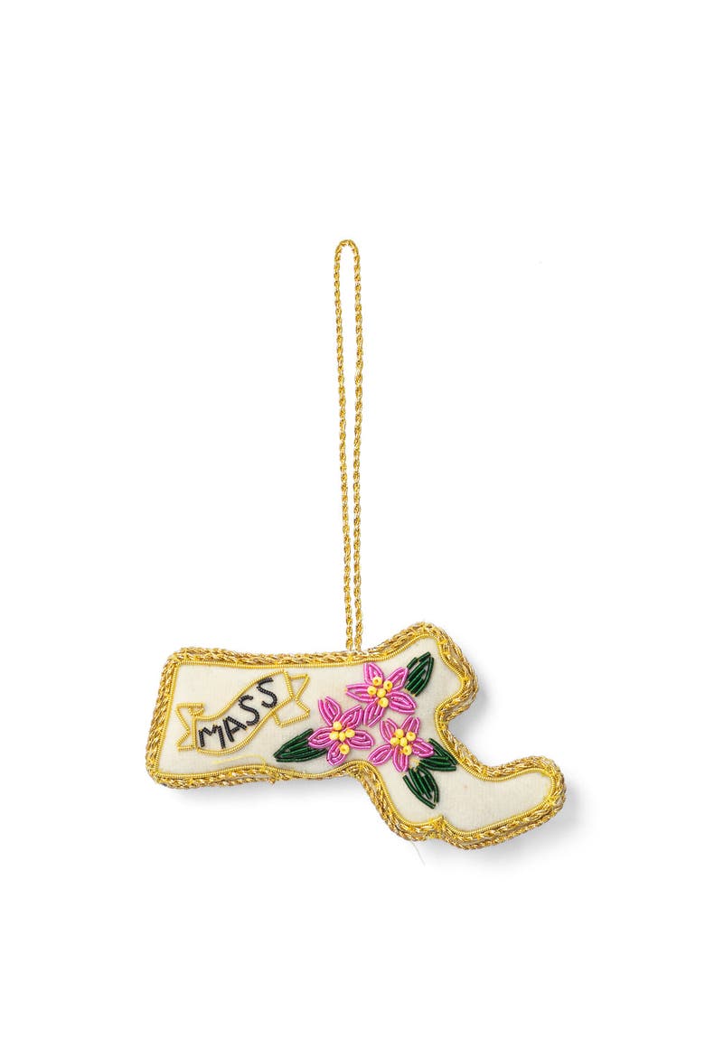 Massachusetts State Mayflower Beaded Fabric Ornament - Embroidered, Main, color, Cream