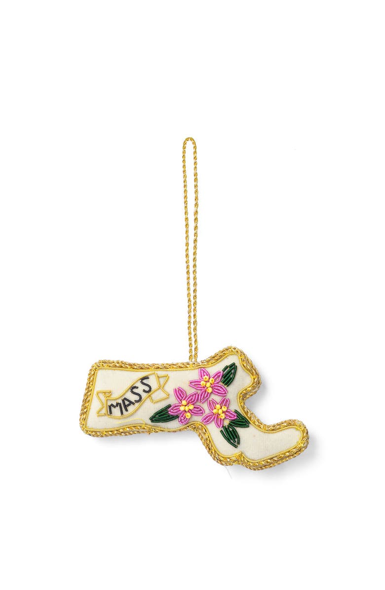 Matr Boomie Massachusetts State Mayflower Beaded Fabric Ornament - Embroidered, Main, color, Cream