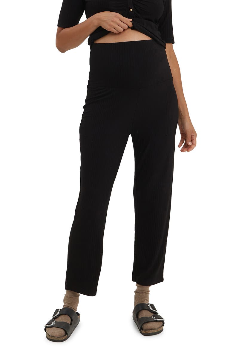 Camilla Over-the-Belly Ribbed Maternity Pants, Main, color, BLACK