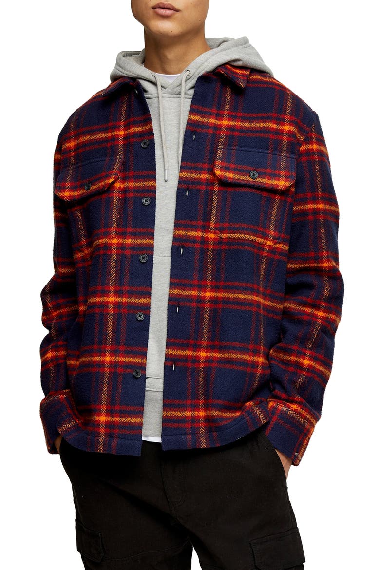 Plaid Button-Up Flannel Shirt Jacket, Main, color, NAVY  MULTI