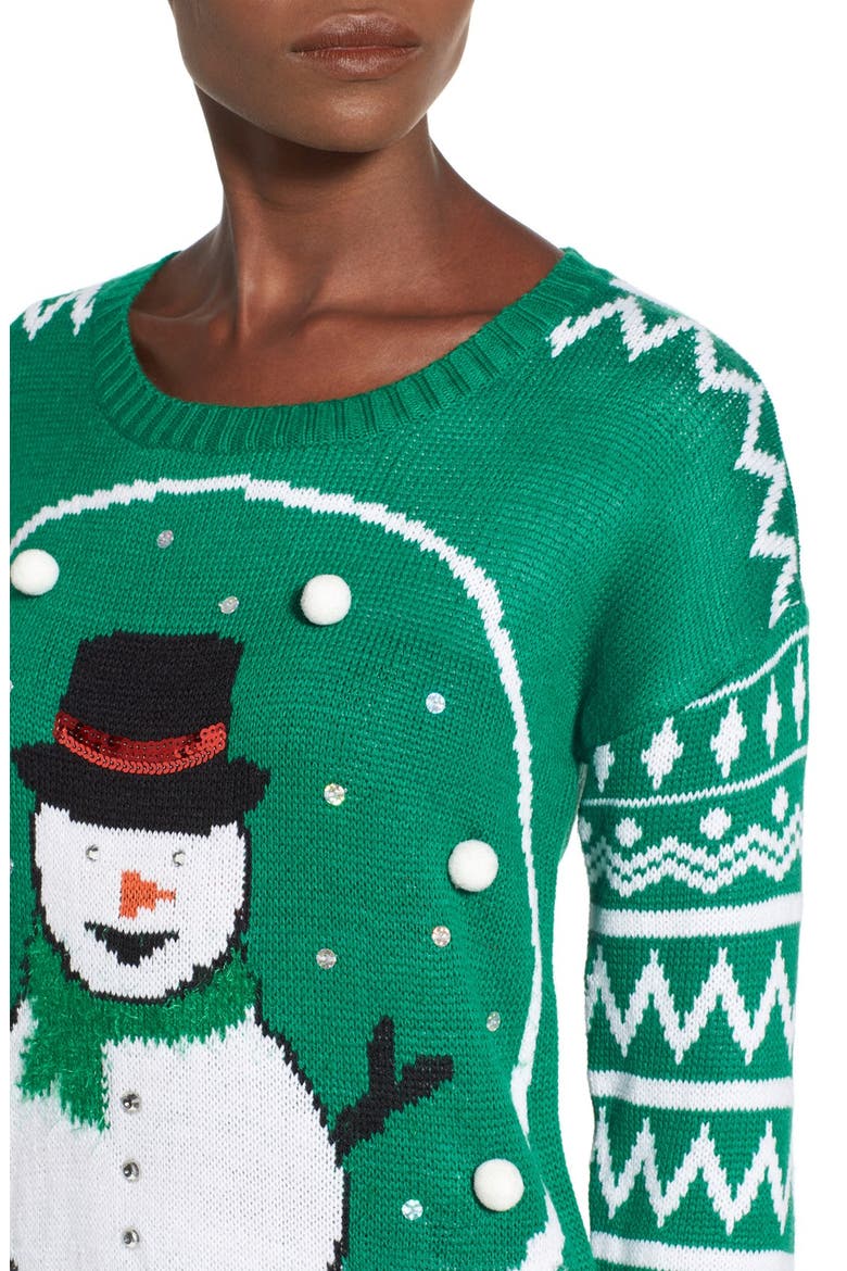 'Snow Globe' Musical Christmas Sweater, Main, color, GREEN