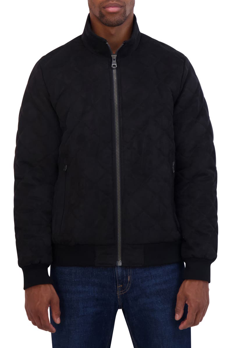 Nautica Water Resistant Quilted Faux Suede Jacket, Main, color, Black