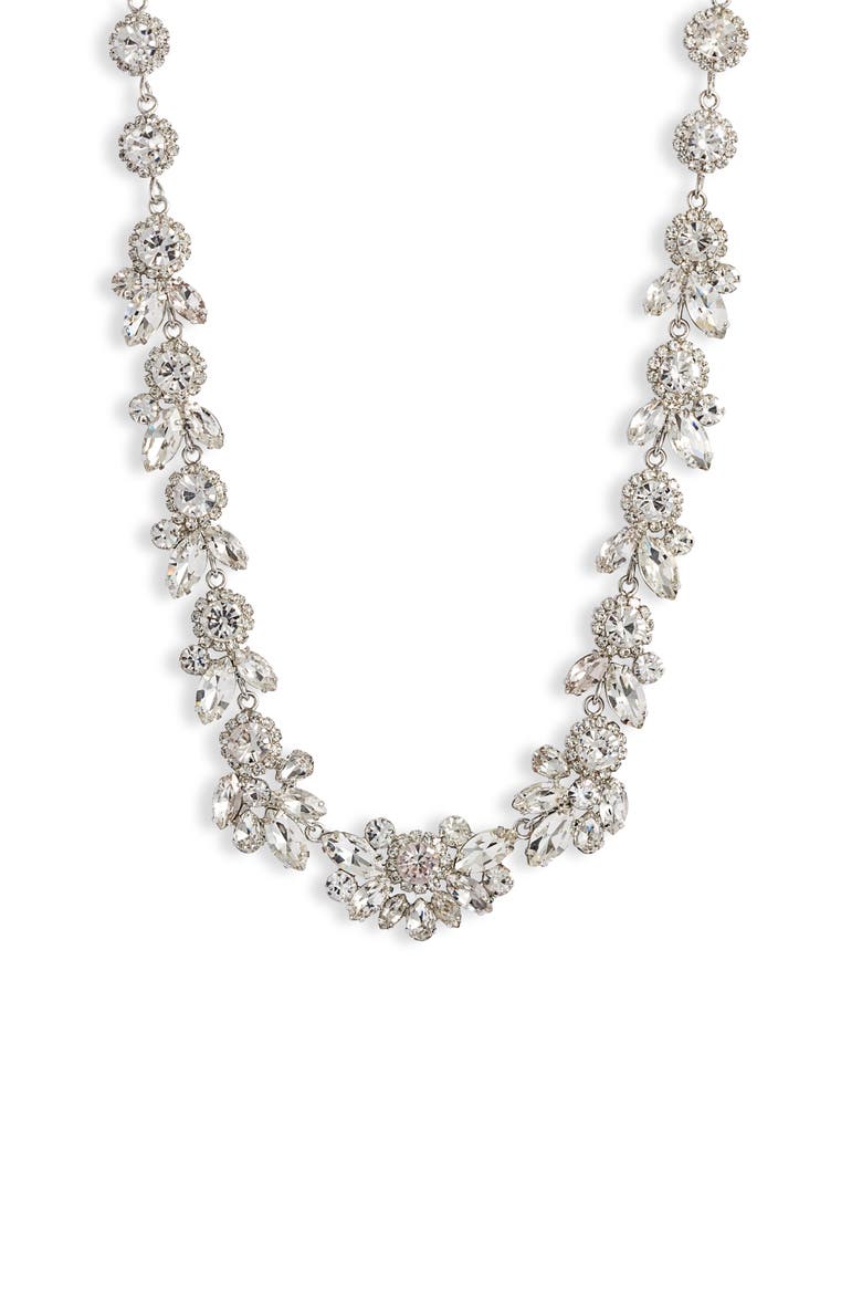Floral Crystal Statement Necklace, Main, color, CRYSTAL/ SILVER