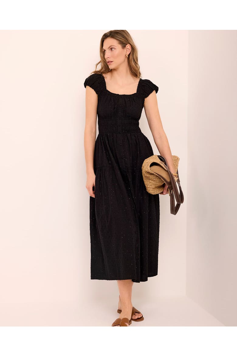 Cotton Blend Textured Midi Dress, Alternate, color, Black