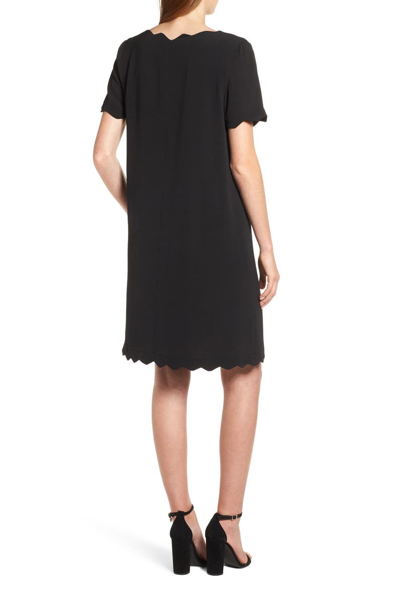 Scallop Shift Dress, Alternate, color, BLACK