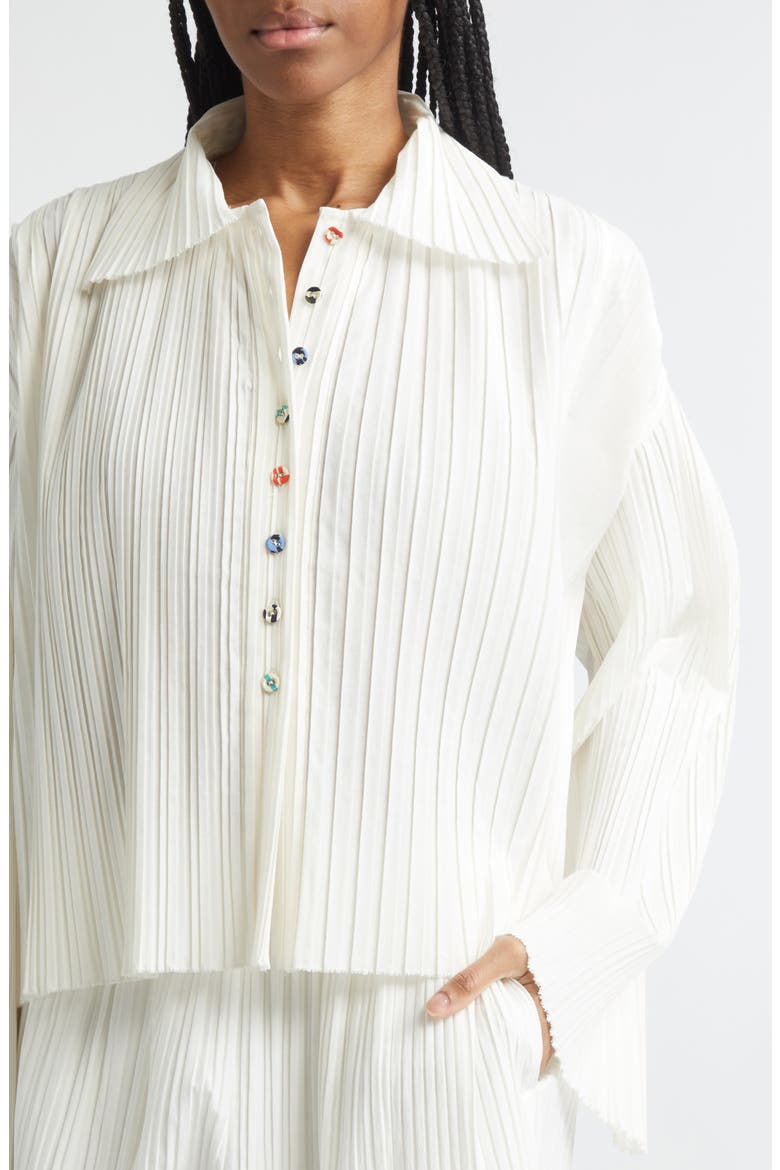 Pleated Button-Up Shirt, Alternate, color, IVORY
