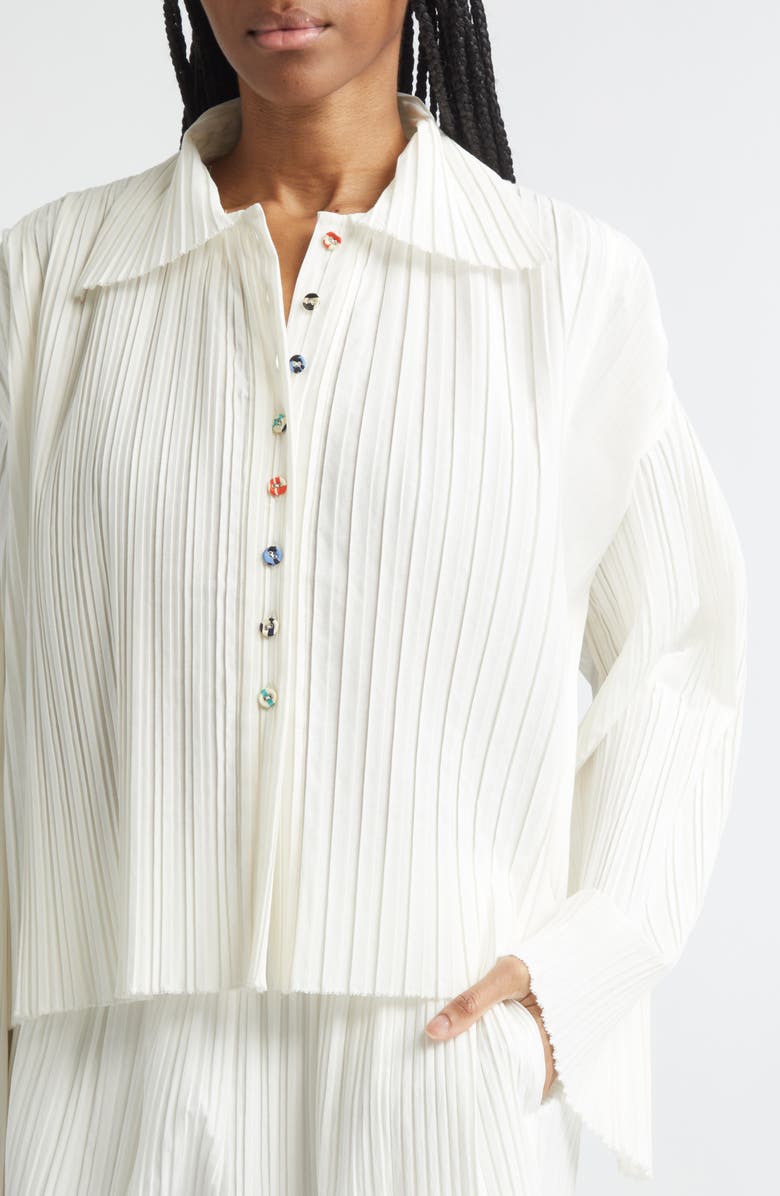 EENK Pleated Button-Up Shirt, Alternate, color, Ivory