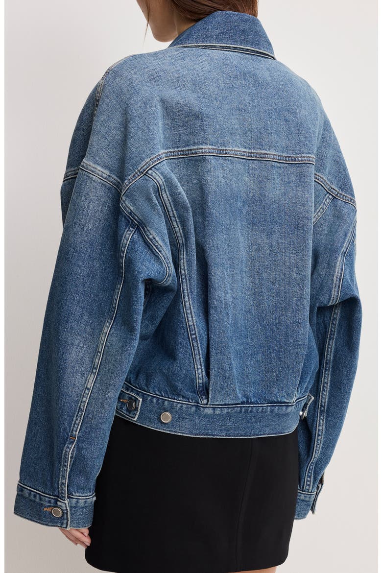 Pleated Denim Trucker Jacket, Alternate, color, INDIGO1032