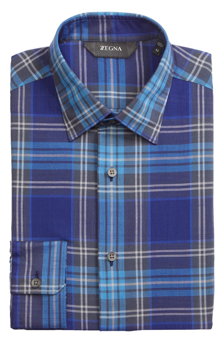 Z Zegna Extra Slim Fit Plaid Button-Up Shirt, Alternate, color, 