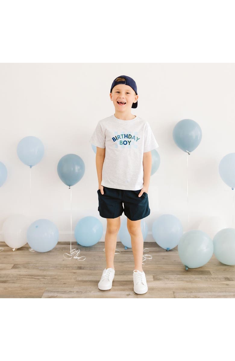 Sweet Wink Birthday Boy Checker Short Sleeve T-Shirt, Alternate, color, Ash