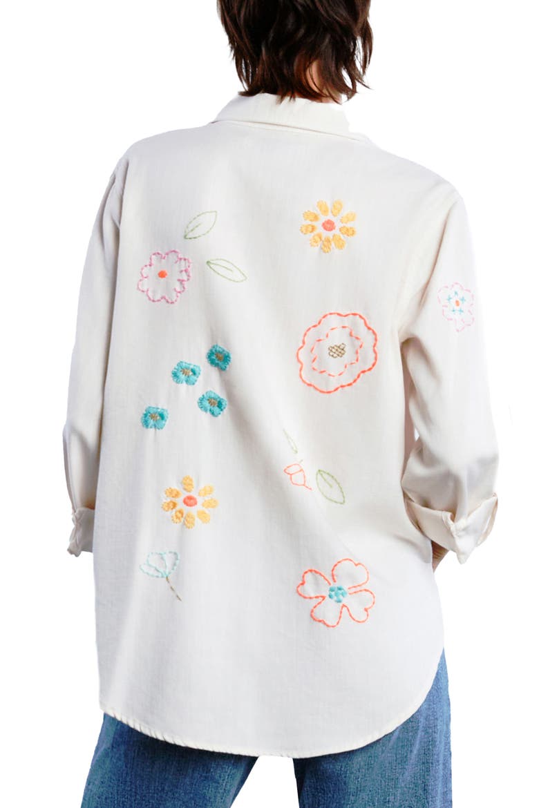 Happy Meadow Embroidered Denim Graphic Button-Up Shirt, Alternate, color, CLOUD