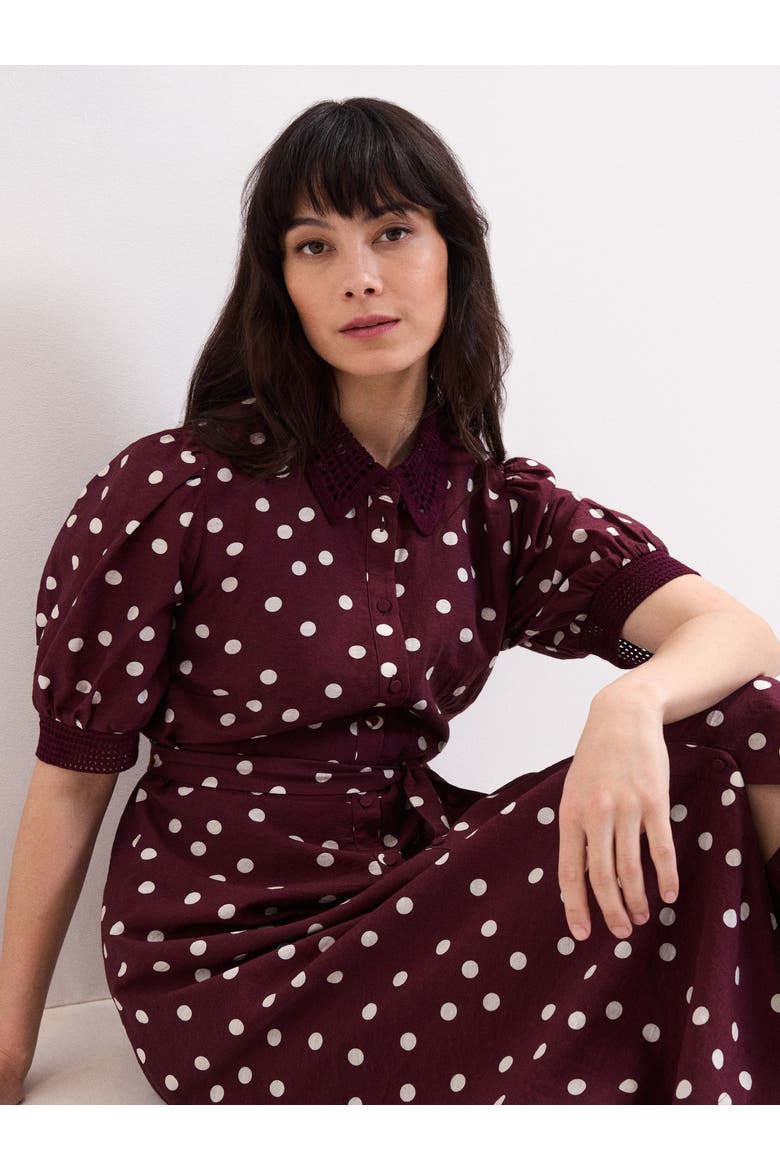 Delphine Printed Puff Sleeve Midi Dress, Alternate, color, Burgundy