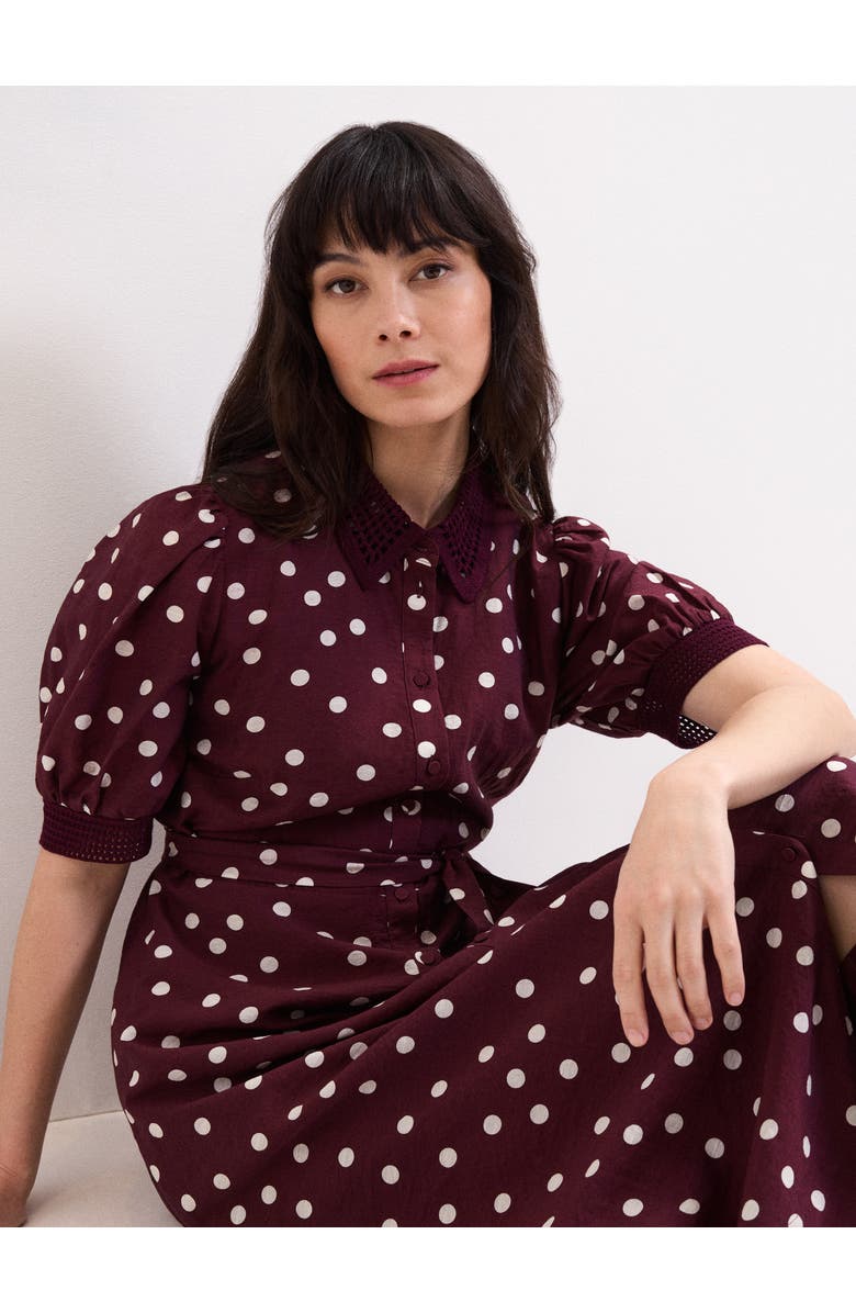 Phase Eight Delphine Printed Puff Sleeve Midi Dress, Alternate, color, Burgundy