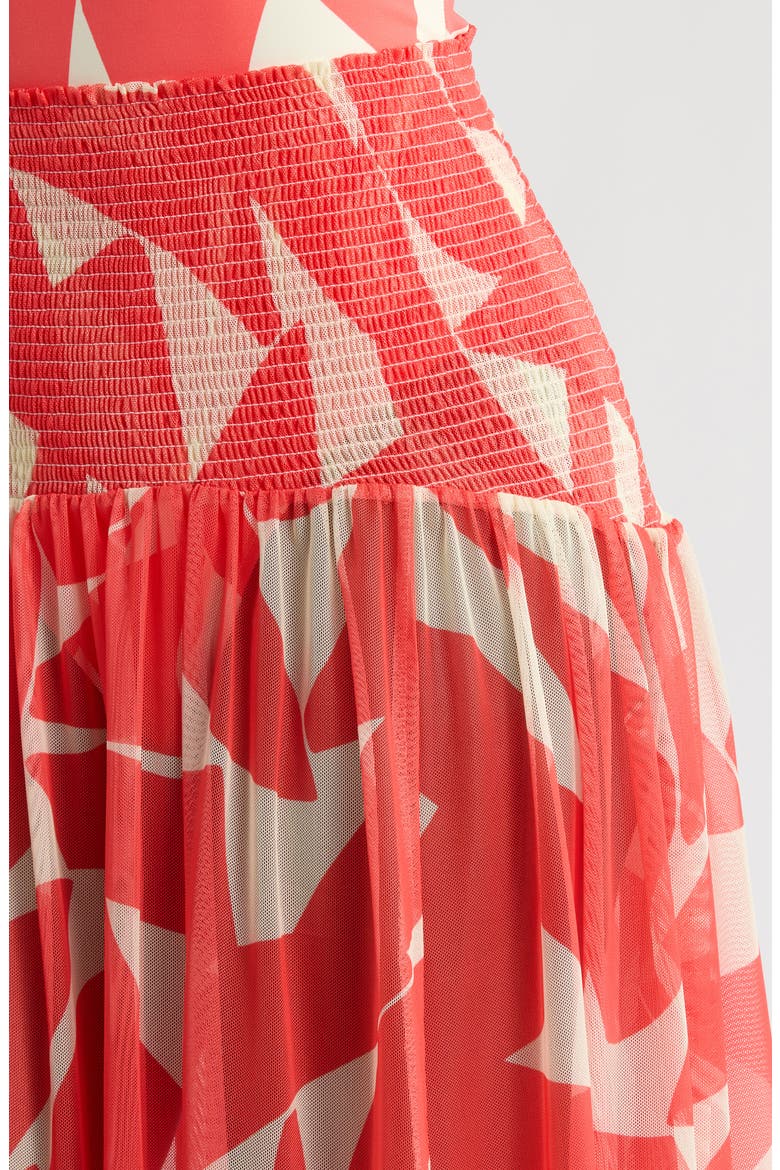 Smocked Cover-Up Maxi Skirt, Alternate, color, IVORY/CORAL GEO