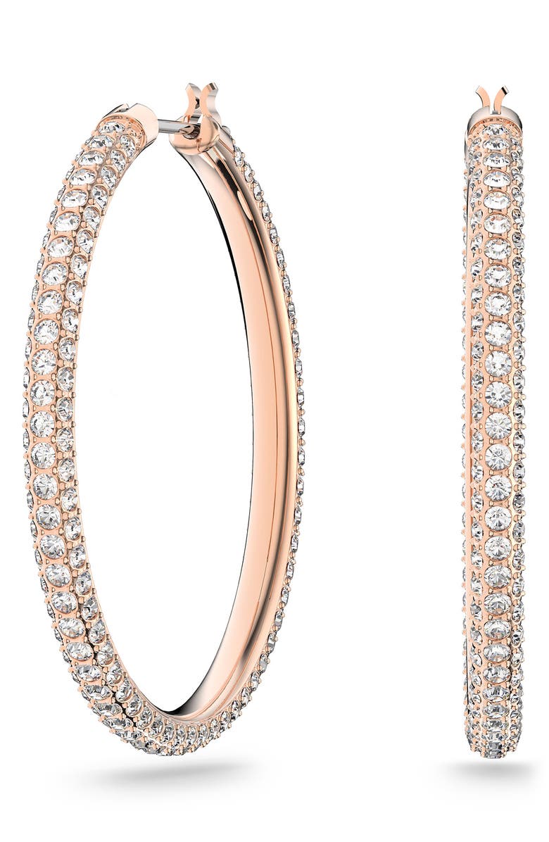 Swarovski Dextera Pavé Hoop Earrings, Main, color, Rose Gold