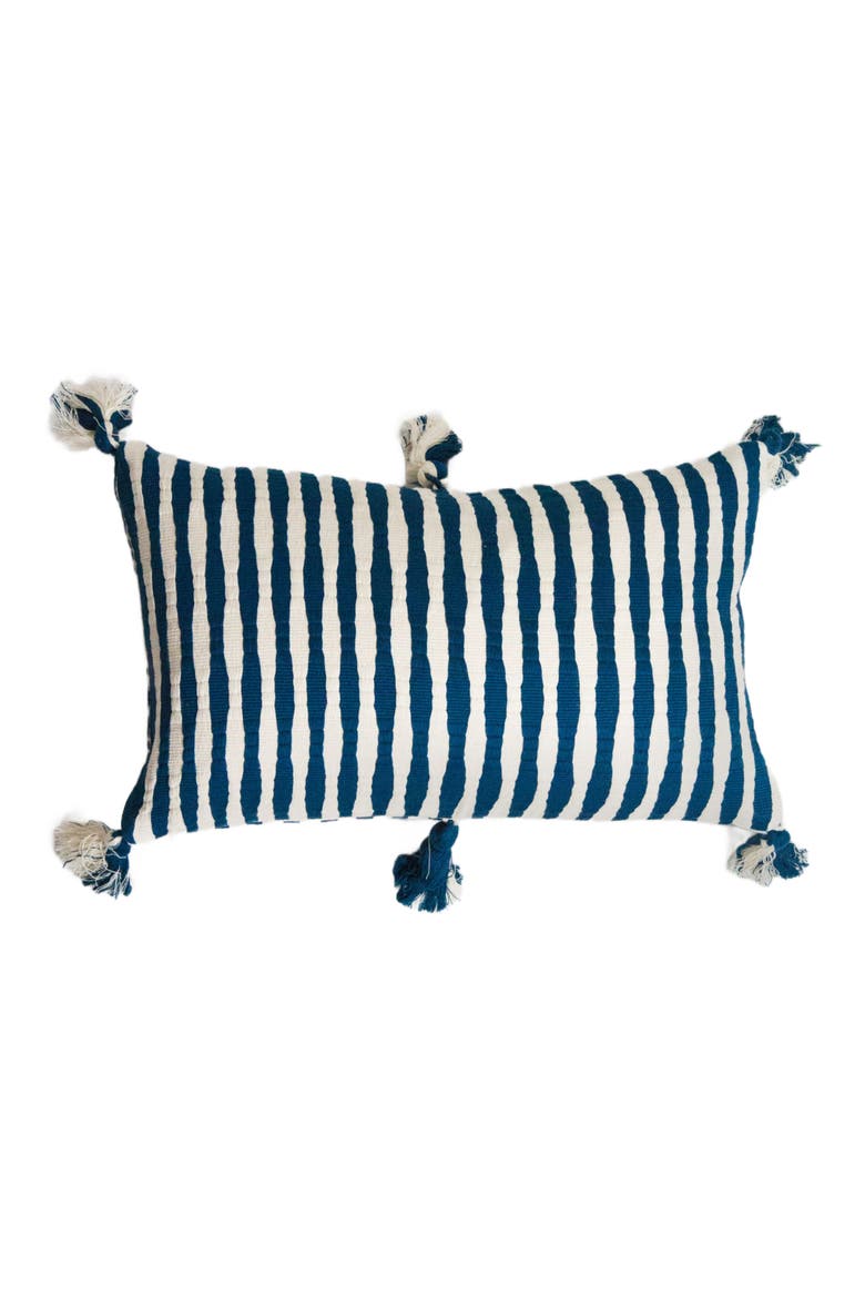 Antigua Classic Striped Handwoven Cotton Throw Pillow, Alternate, color, Dark Teal Blue